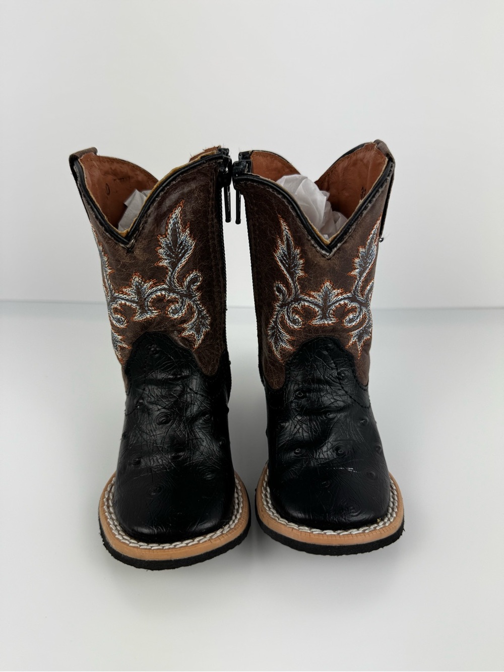 Kids Black and Brown Embroidered Western Boots